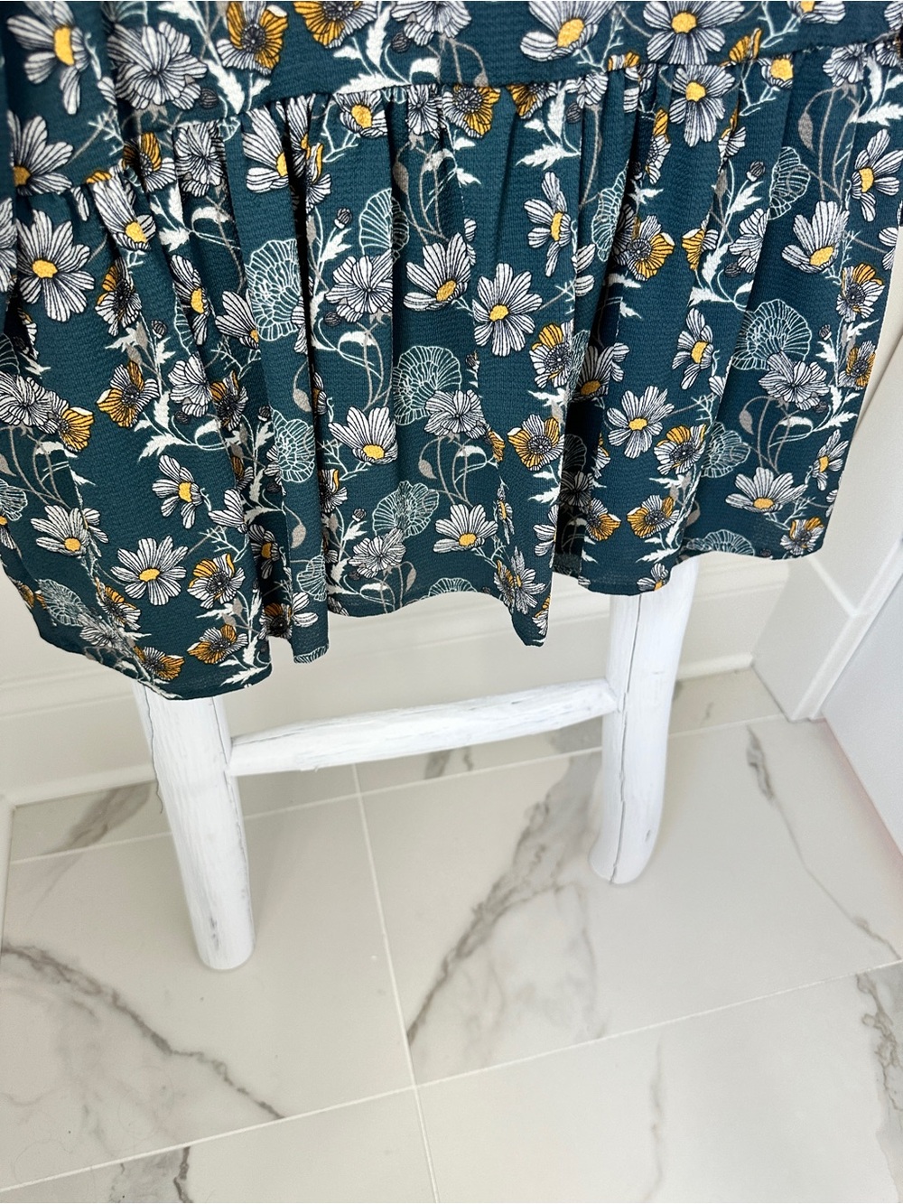 Caslon Teal Floral Print Long-Sleeve Ruffle-Hem Drop Waist Dress Size Large - Picture 8 of 13